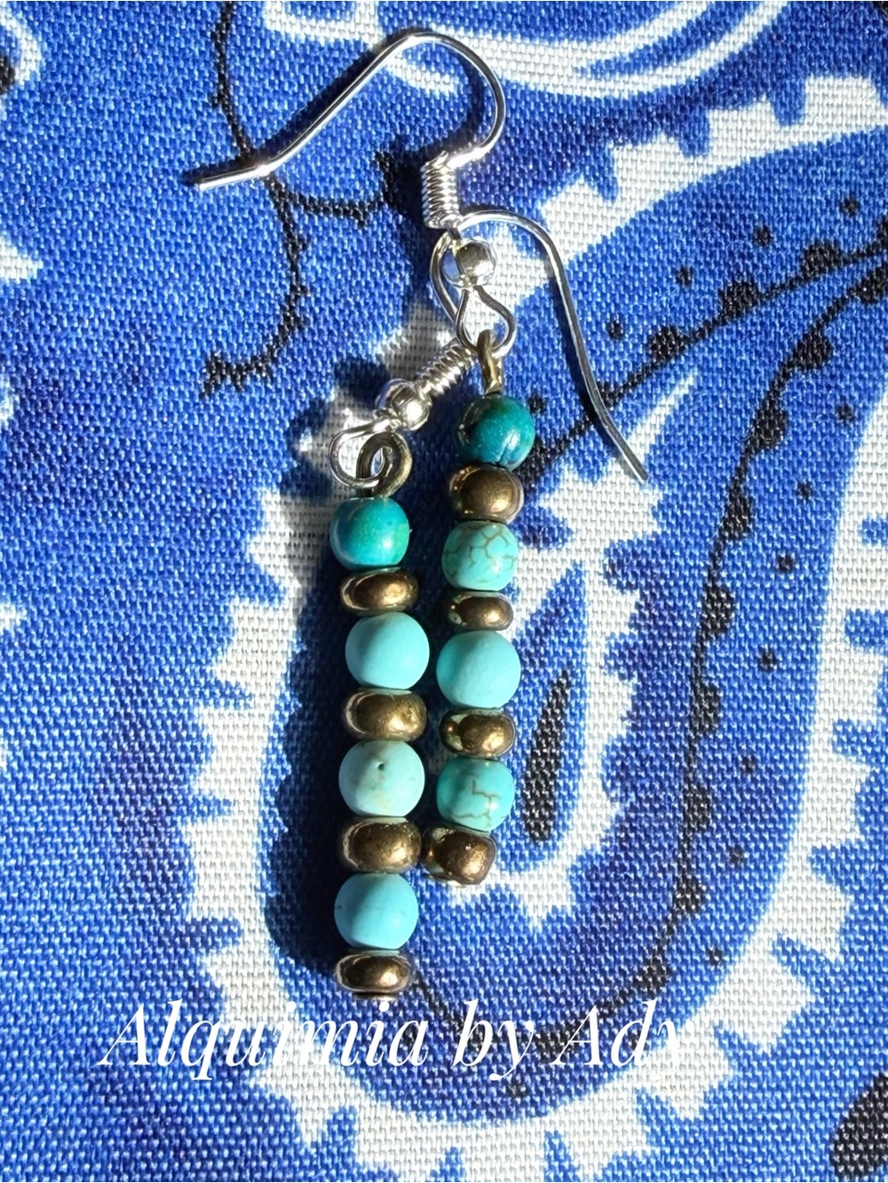 Turquoise and Gold Beaded Earrings